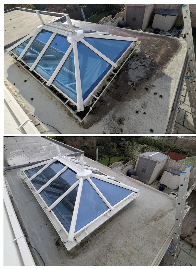 Before and after: conservatory roof cleaned to sparkling
